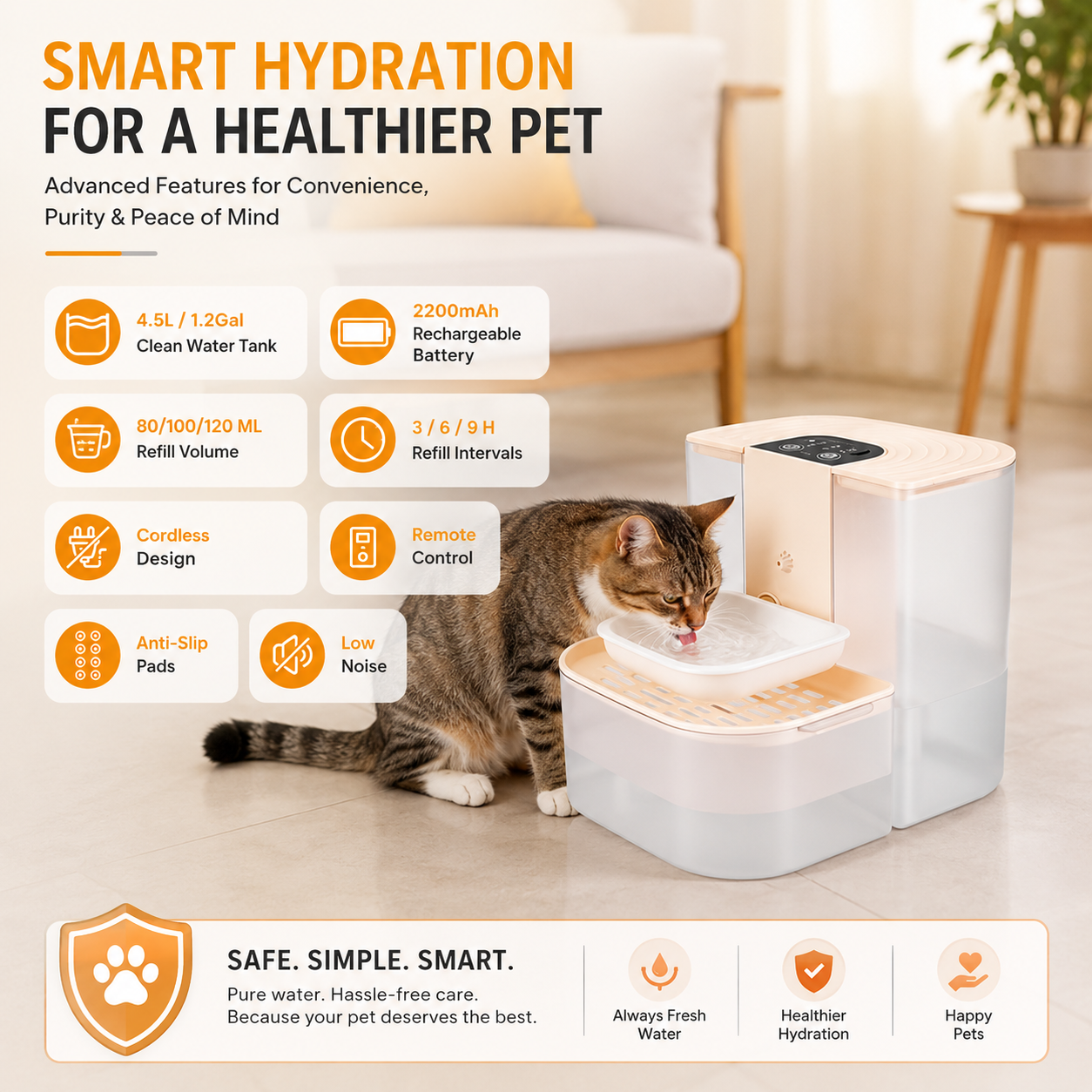 Smart Cordless Pet Water Fountain— 4.5L
