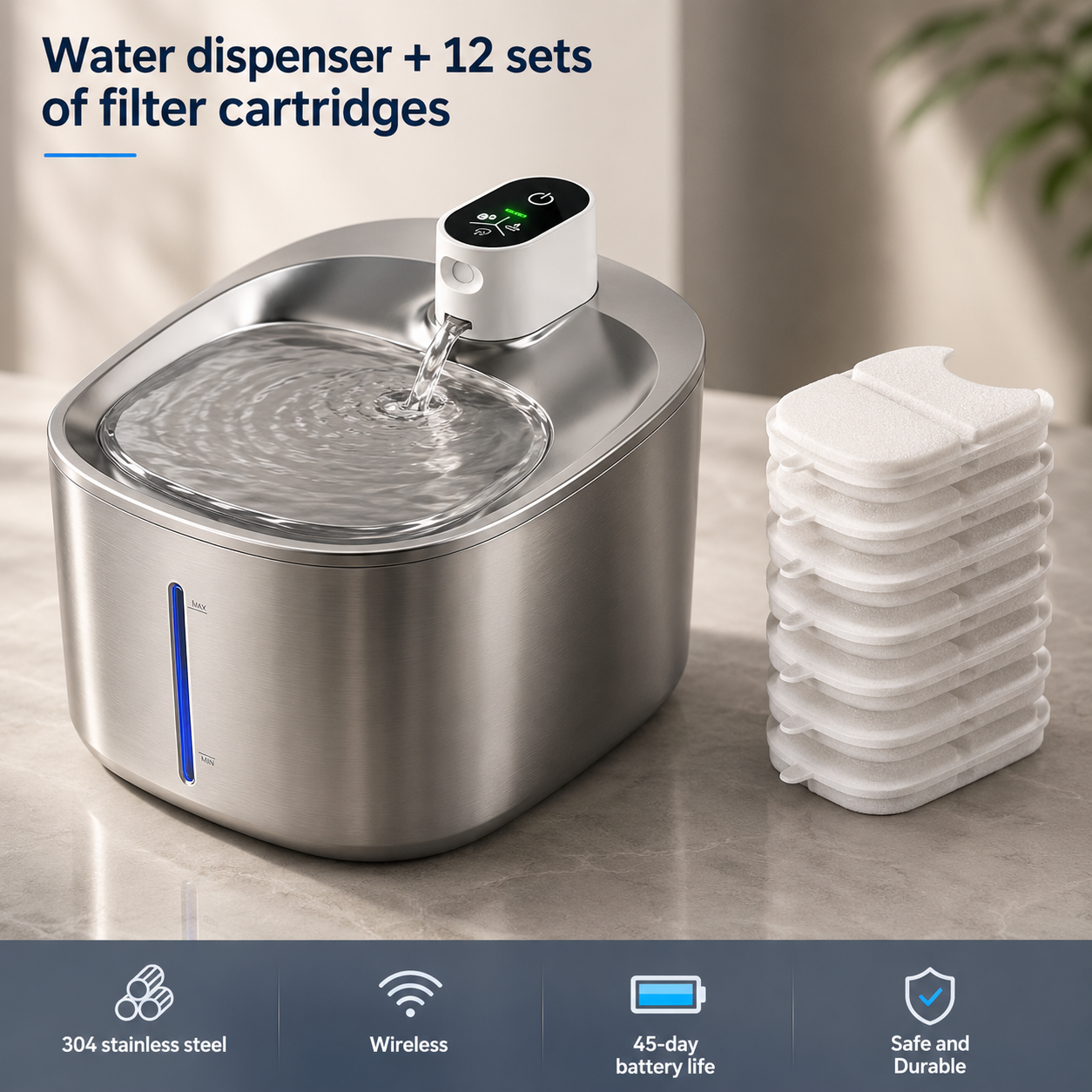 Smart Stainless Steel Pet Fountain 4L