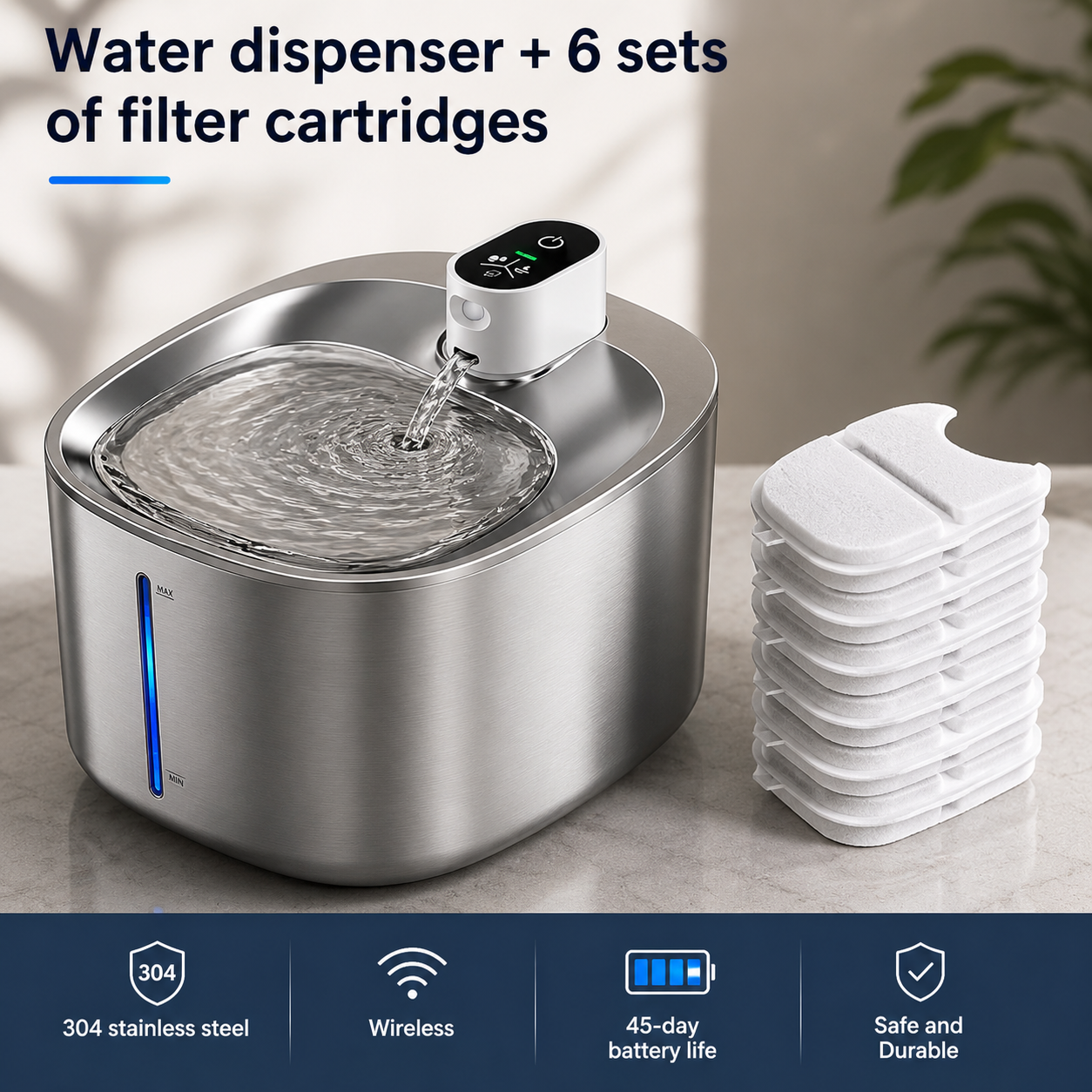 Smart Stainless Steel Pet Fountain 4L